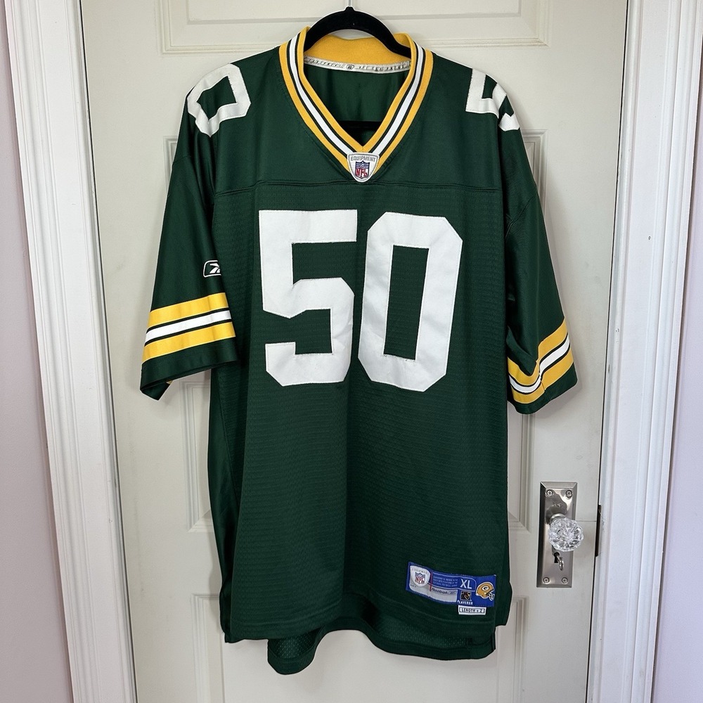 Reebok NFL Green Bay Packers AJ Hawk #50 Jersey Size Adult XL +2 Length